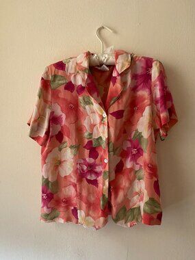 Pure Silk Button-up Blouse, Sz S